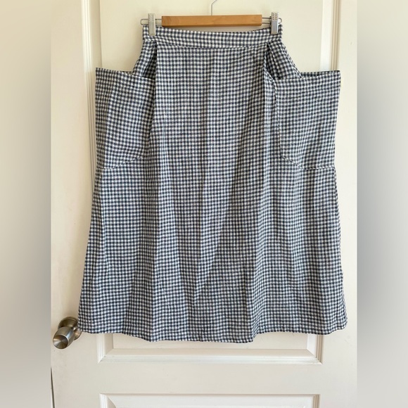 Lintico Linen Checked Elastic Waist Skirt In Ocean Cream Size S - Picture 2 of 7